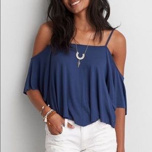 Blue Cold Shoulder Summer Top